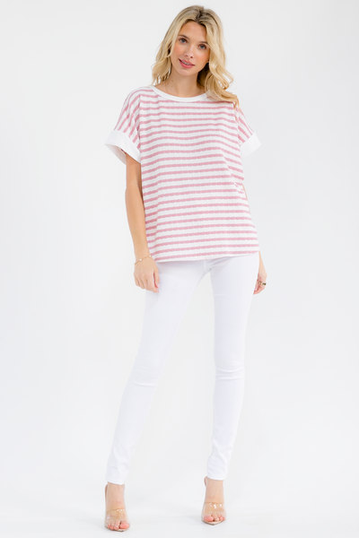 Pink Striped Open Back Knit Top