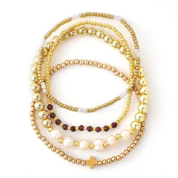 Amethyst Pearl Chain Stretch Bracelet