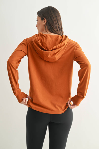Burnt Amber Ridgeline Pima Cotton Henley Hoodie