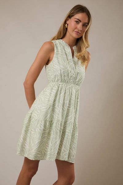 Sage & White Abstract Sleeveless Dress