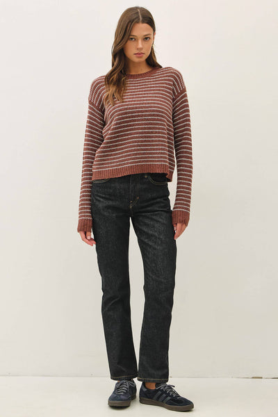Rust Striped Waffle Knit Sweater