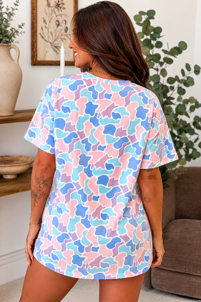 Pink & Blue Camo Oversized Boyfriend Tee