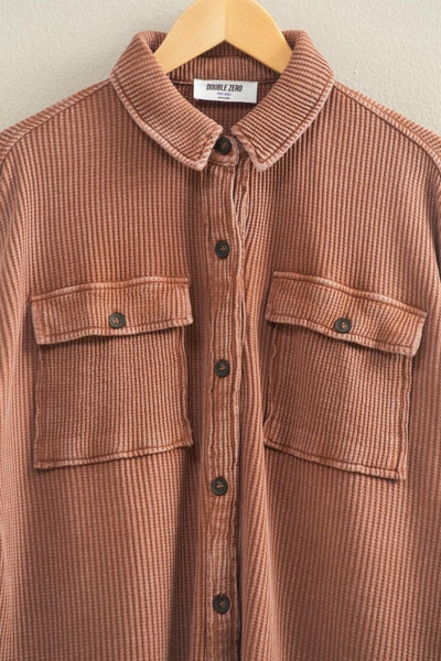 Chestnut Oversized Mineral Washed Waffle Shacket