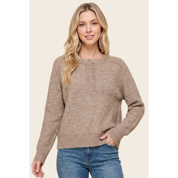 Taupe Half Button Sweater