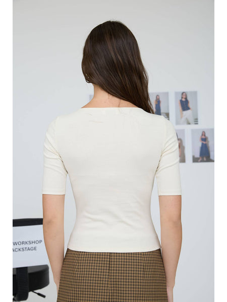 Ivory Boatneck Fitted Top