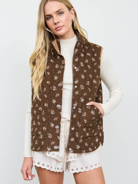 Chocolate Floral Quilted Vest