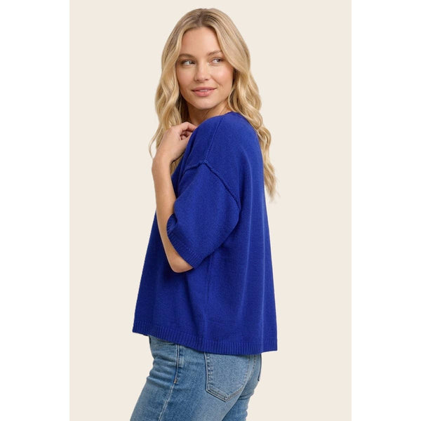 Royal Blue Elbow Sleeve Length Sweater