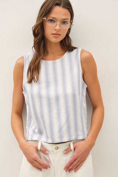 Chambray Striped Linen Ombre Sleeveless Top