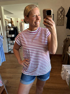 Ivory & Magenta Striped Tee