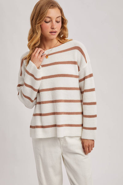 Ivory & Cocoa Striped Ribbed Pullover