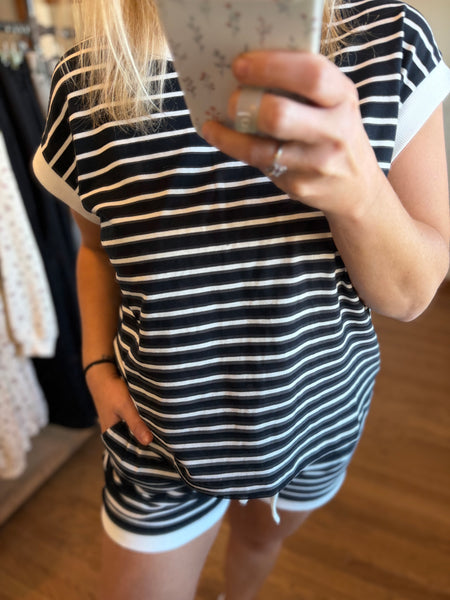 Black Stripe Tee & Shorts Set