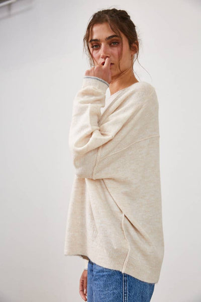 Cream Relaxed Soft Knit Boatneck Sweater