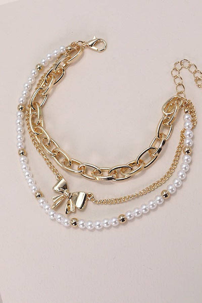 Bow & Pearls Trio Bracelet Set