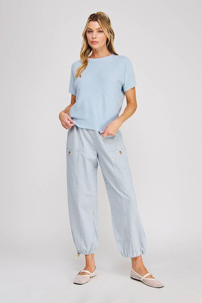 Sky Blue Short Sleeve Diamond Pointelle Top