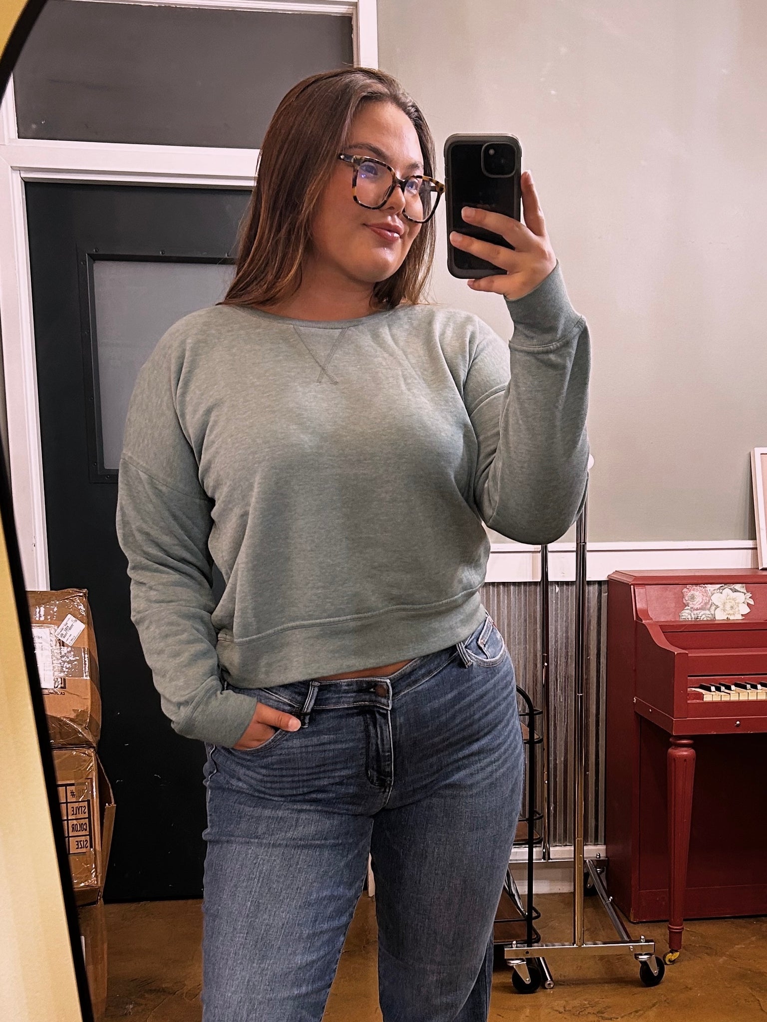 Silky Pine Burn Out Crewneck Sweater
