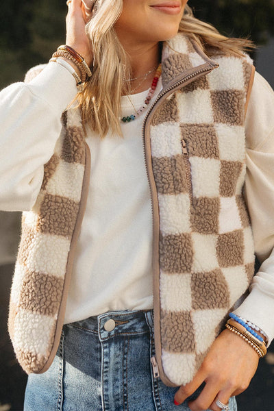 Taupe Checkered Vest