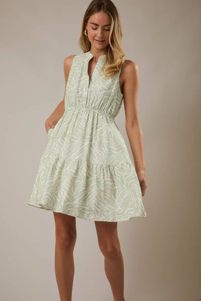 Sage & White Abstract Sleeveless Dress