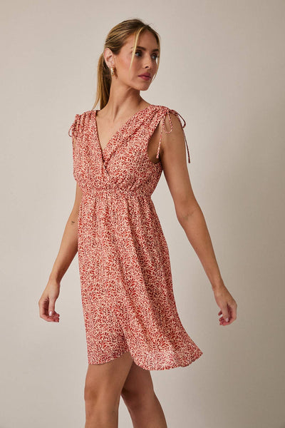 Taupe & Ruse Sleeveless Tie Mini Dress