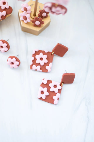 Cinnamon Floral Clay Earrings