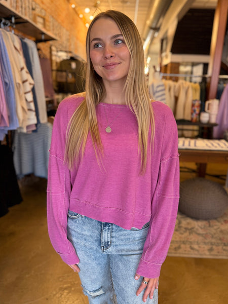 Orchid Raw Edge Waffle Knit Pullover