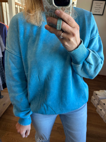 Blue Sky Acid Washed Fleece Oversized Pullover