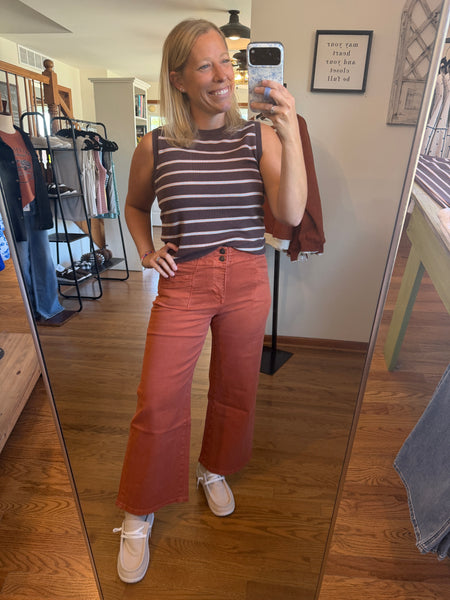 Mica Brynn Rust High-Rise Cropped Wide Leg