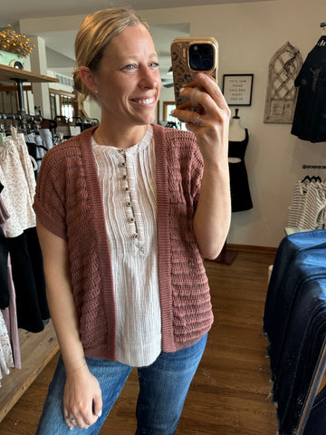 Brick Crochet Short Sleeve Cardigan