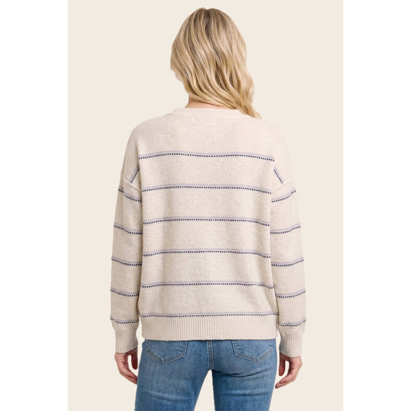 Oatmeal & Lavender Dotted Striped Sweater
