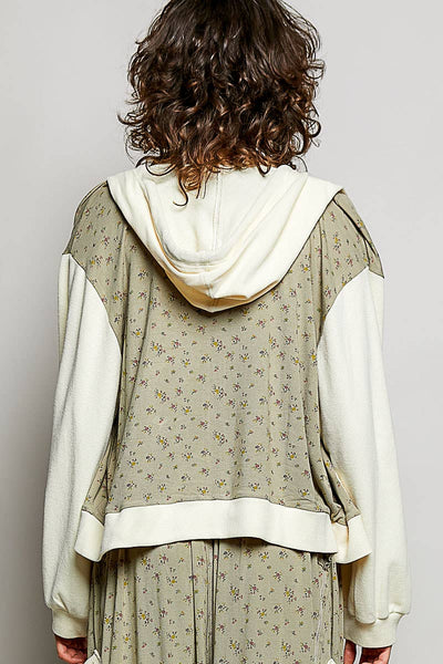 Sage Thermal Floral Knit Zip-Up Hoodie