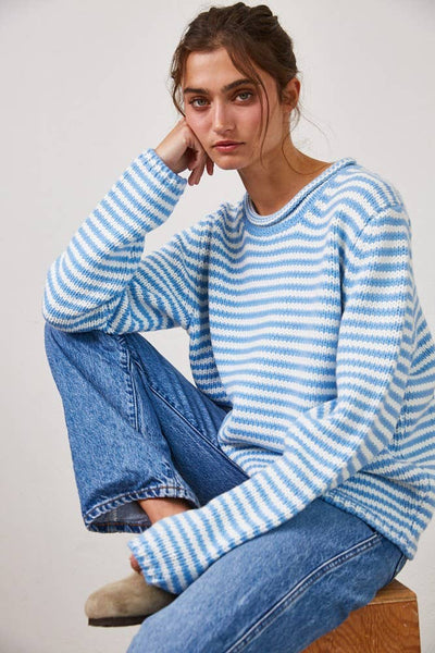 Sky Blue Cozy Everyday Striped Sweater