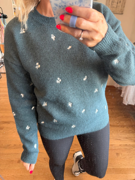Embroidered Dot Knit Sweater