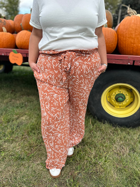 Rust Floral Wide Leg Pants (S-3XL)