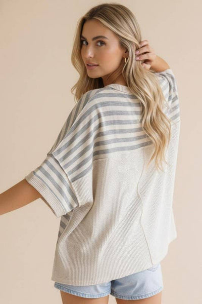 Heather Grey & Oatmeal Stripe Pullover Top