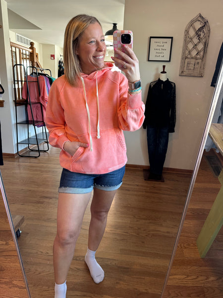 Mineral Wash Hoodie in Coral