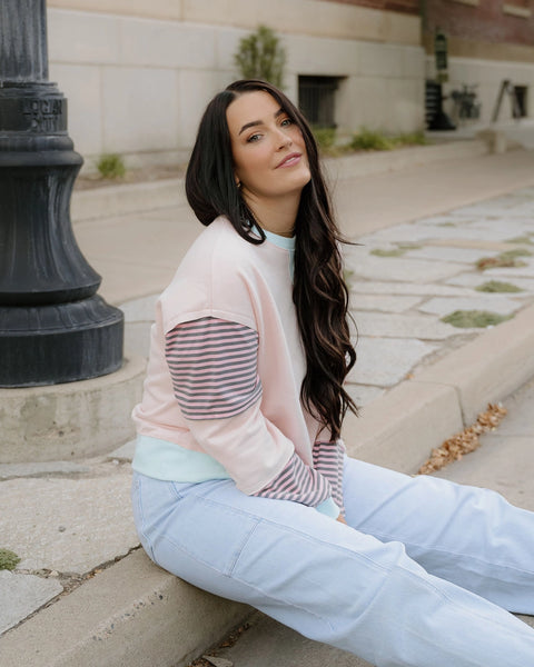 Pink & Mint Stripe Color-Block Top