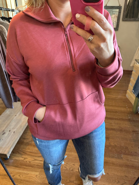 Modal Half Zip Sweatshirt in Marsala