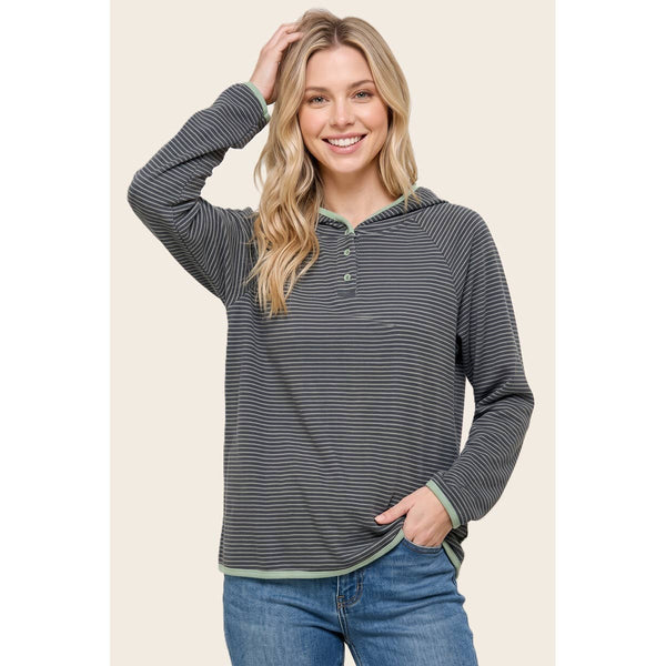 Sage Micro Brushed Striped Hooded Top