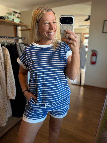 Light Navy Stripe Tee & Shorts Set