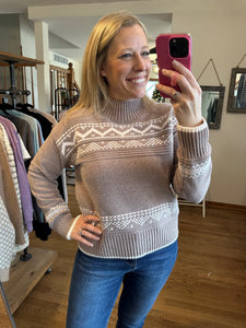 Mocha Mock Neck Nordic Sweater