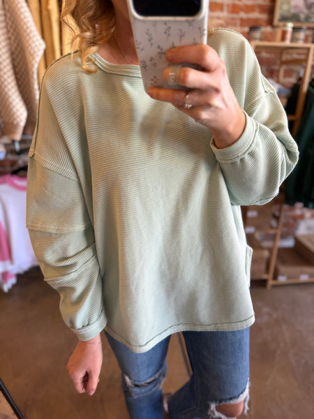 Exposed Seam Long Sleeve Knit Top