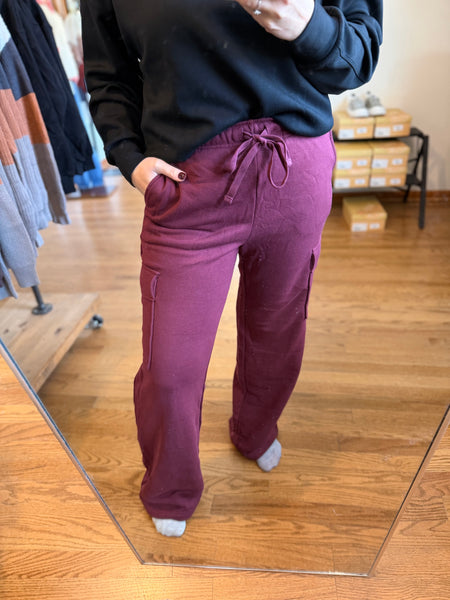 Burgundy Cargo Wide Leg Pants