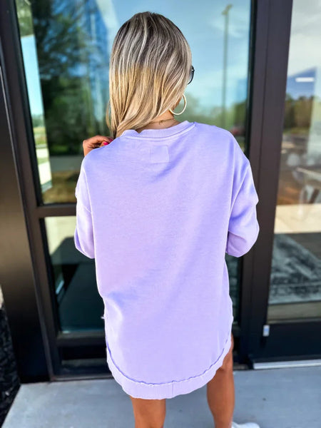 Lilac Rounded Hem Crewneck Pullover
