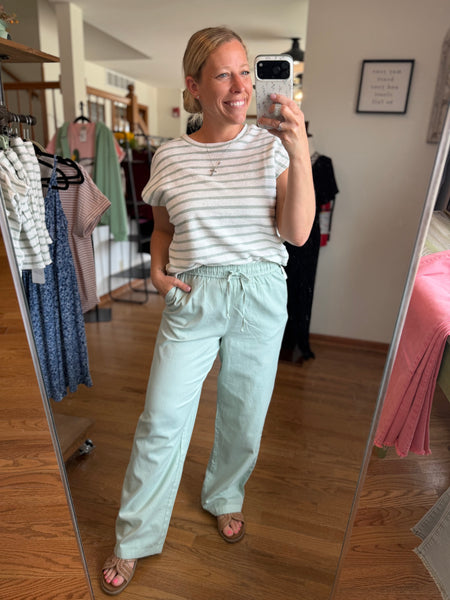 Mint Drawstring Waist Straight Leg Pants