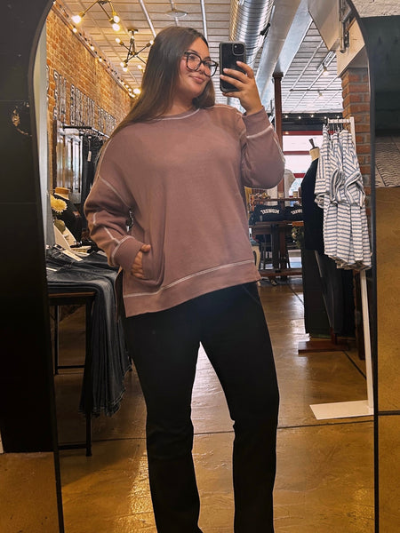 Rose Taupe & Ivory Stitchline Boxy Sweatshirt