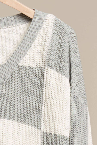 Cropped Dusty Mint Checkered V-Knit Sweater