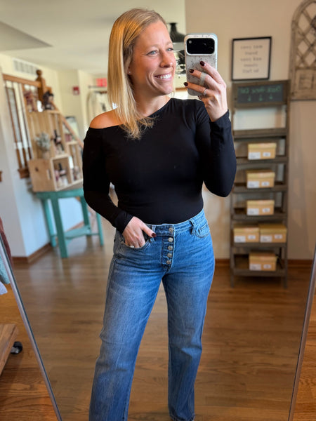 Black One Shoulder Long Sleeve Top