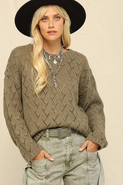 Olive Diamond Cut Sweater