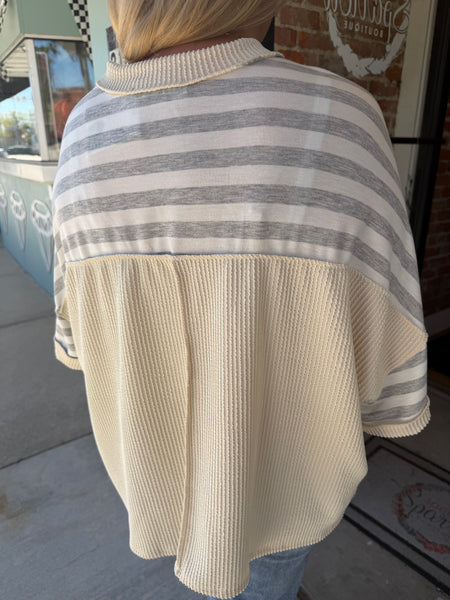Heather Grey & Oatmeal Stripe Pullover Top