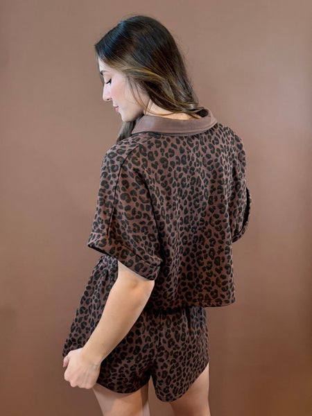 Espresso Leopard Polo & Shorts Set