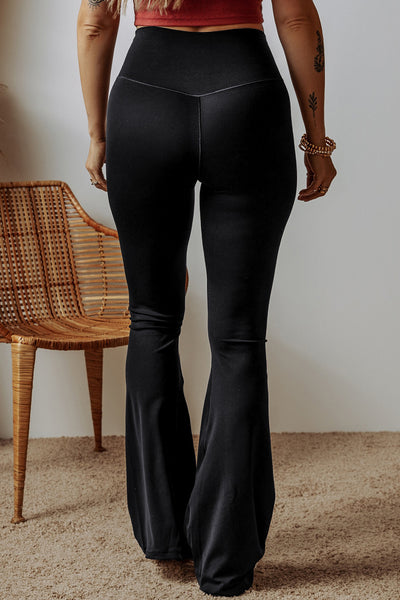 Black Crossover Waist Flare Leggings